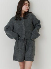 【SET_5%OFF】クロップドニットカーディガン+メランジニットショートパンツ