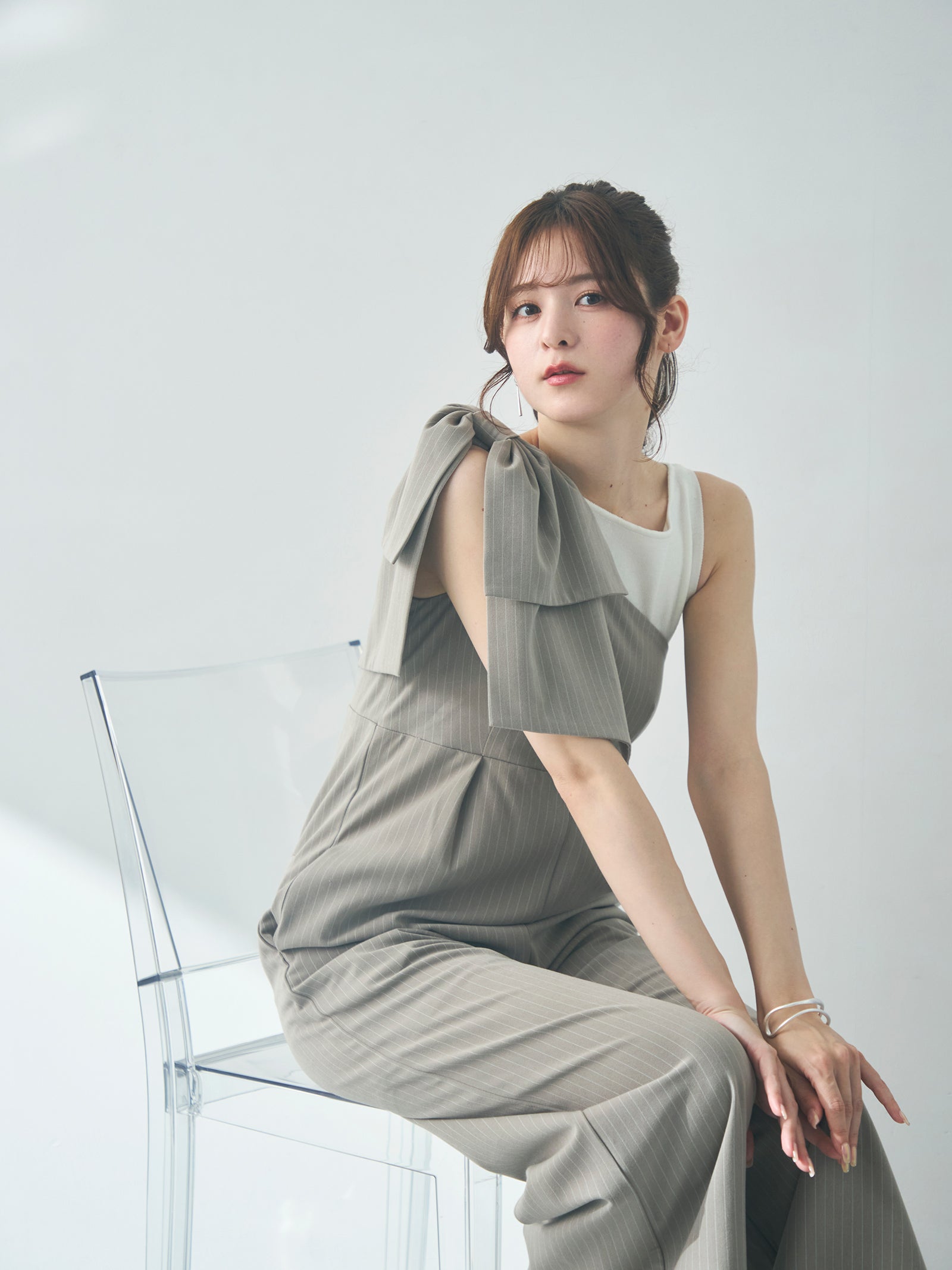 hyeon リボンオールインワン ストライプリボンオールインワン