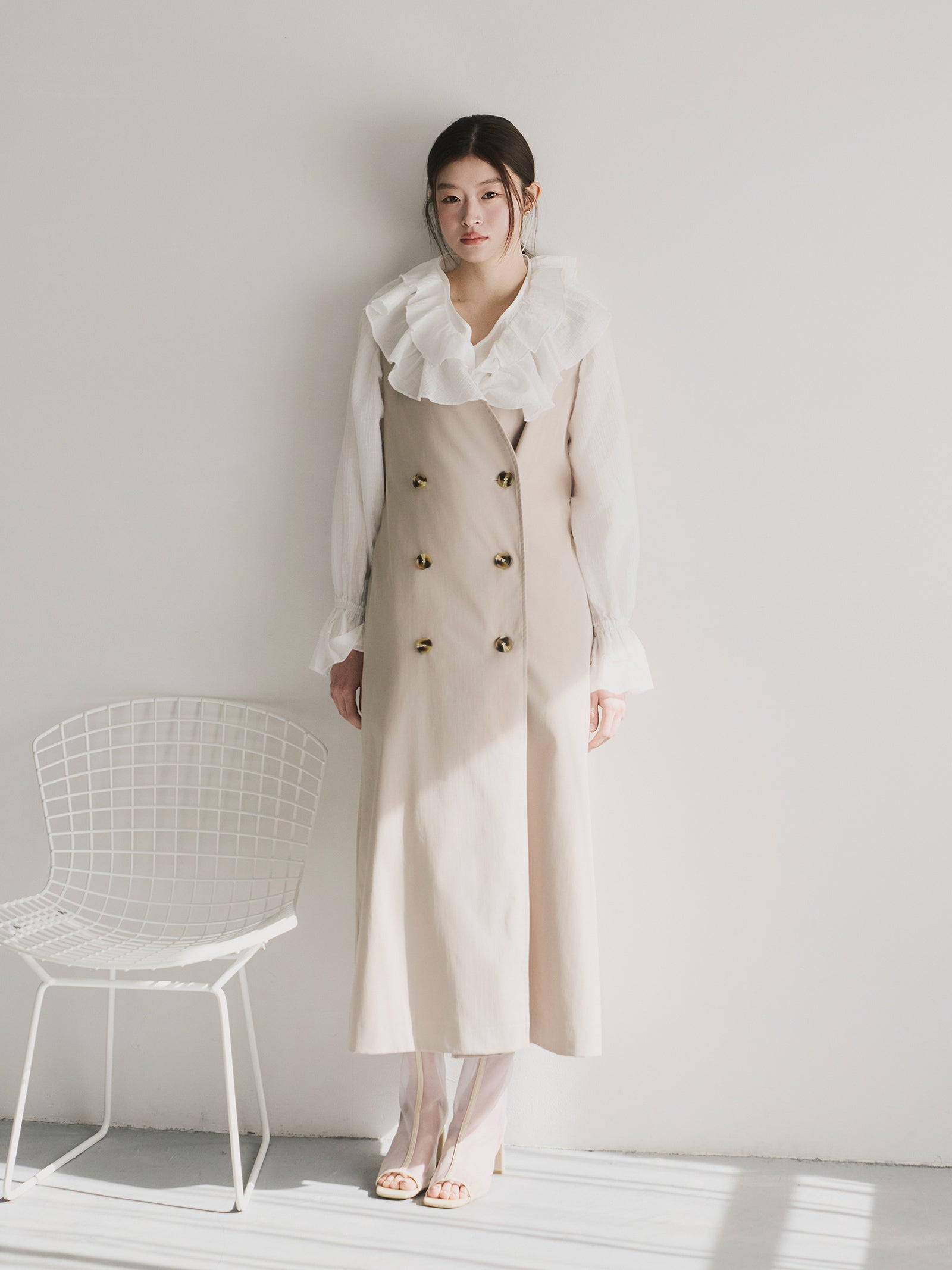 美品《DRESSTERIOR》ライトモッズコート(38)ブルー ロング丈 格好よい  