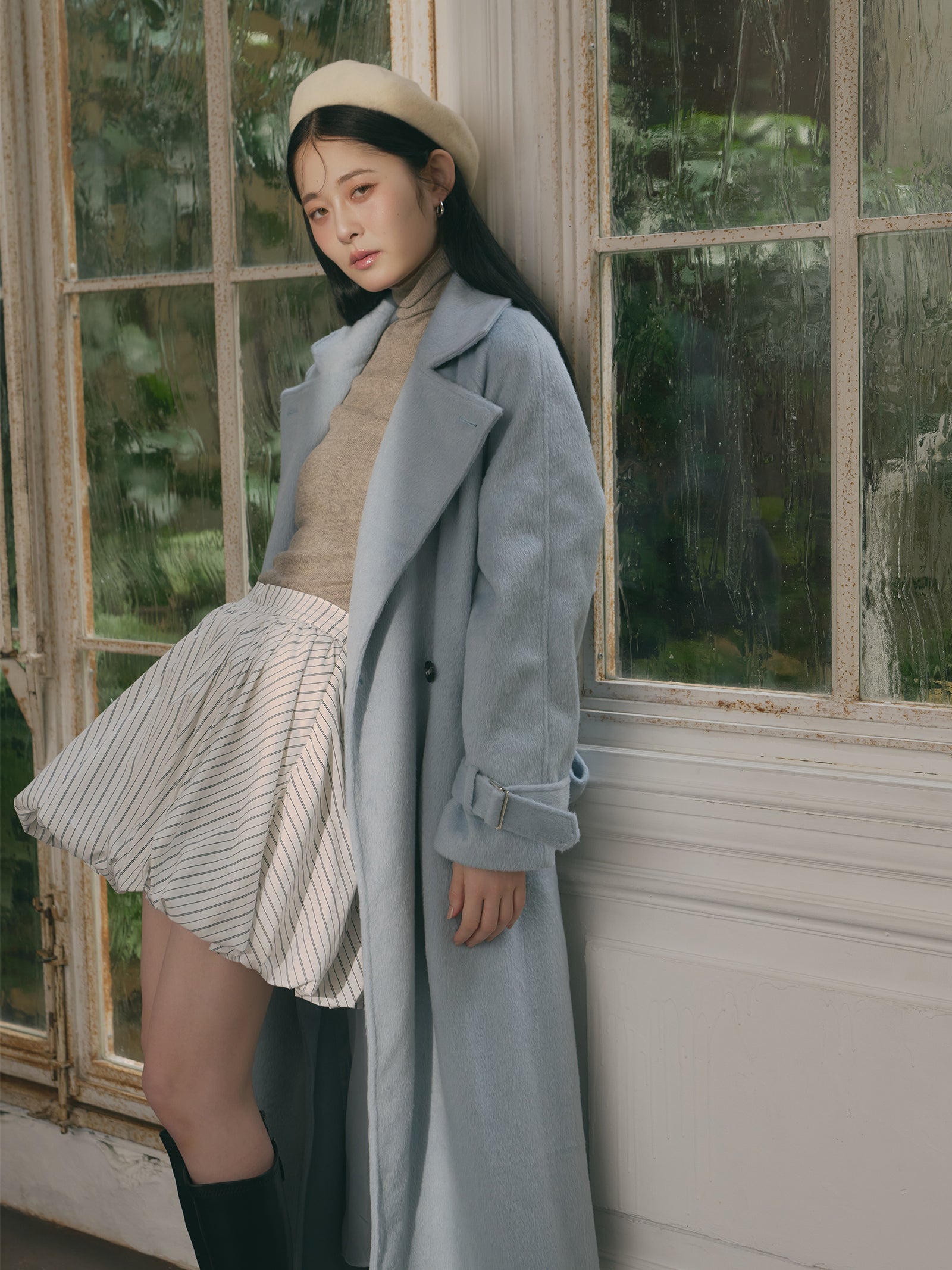 グリーンスカート ホワイトストライプ Green Parks（グリーンパークス）の「ストライプ切替ロング