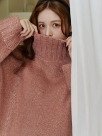 スパンコールタートルニット