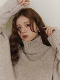 スパンコールタートルニット