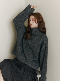 スパンコールタートルニット