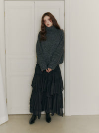 スパンコールタートルニット