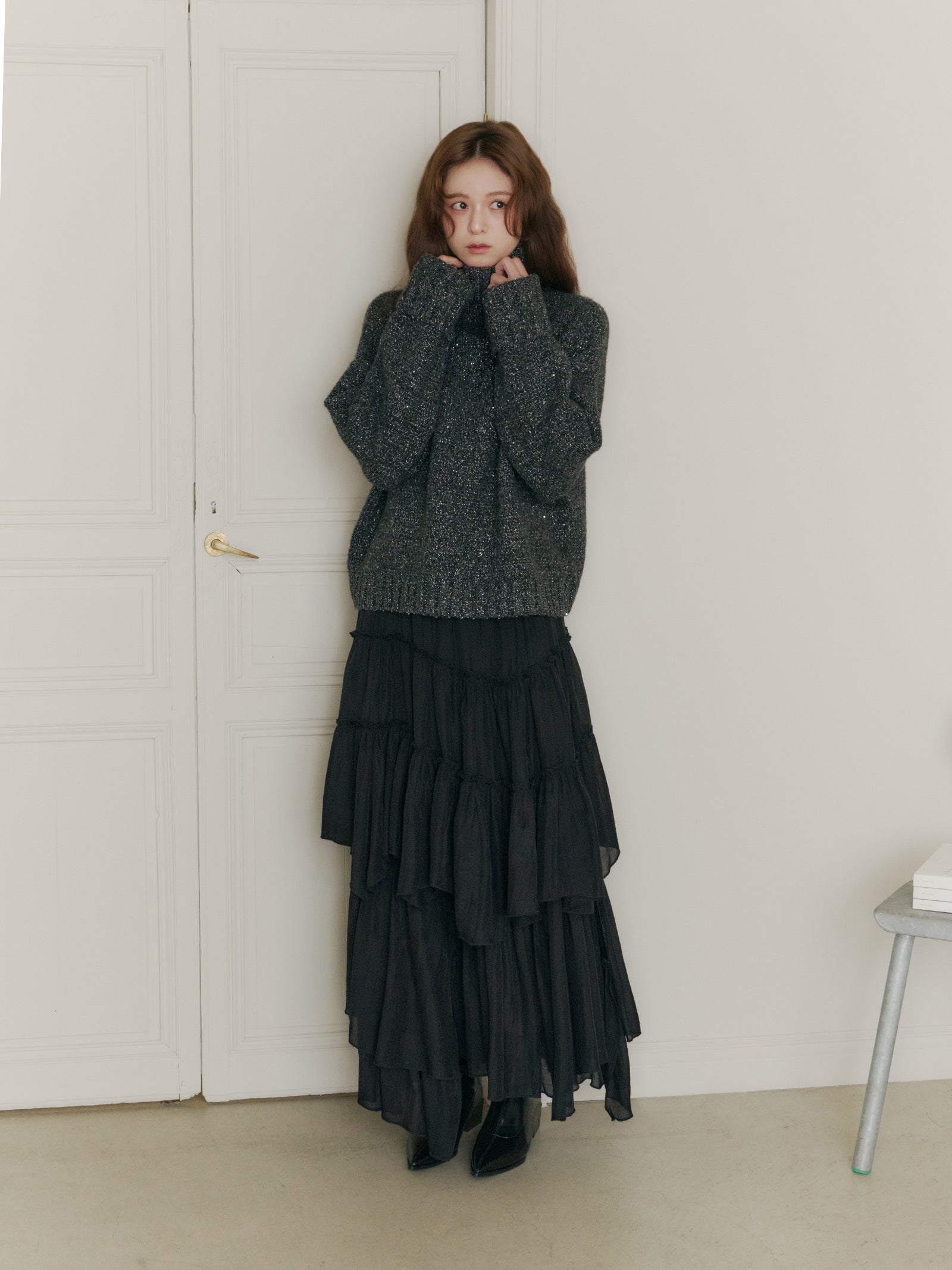 スパンコールタートルニット