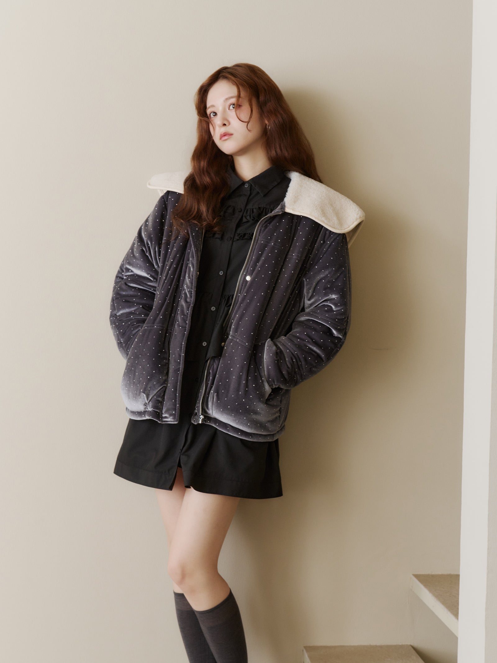 ラインストーンボアブルゾン