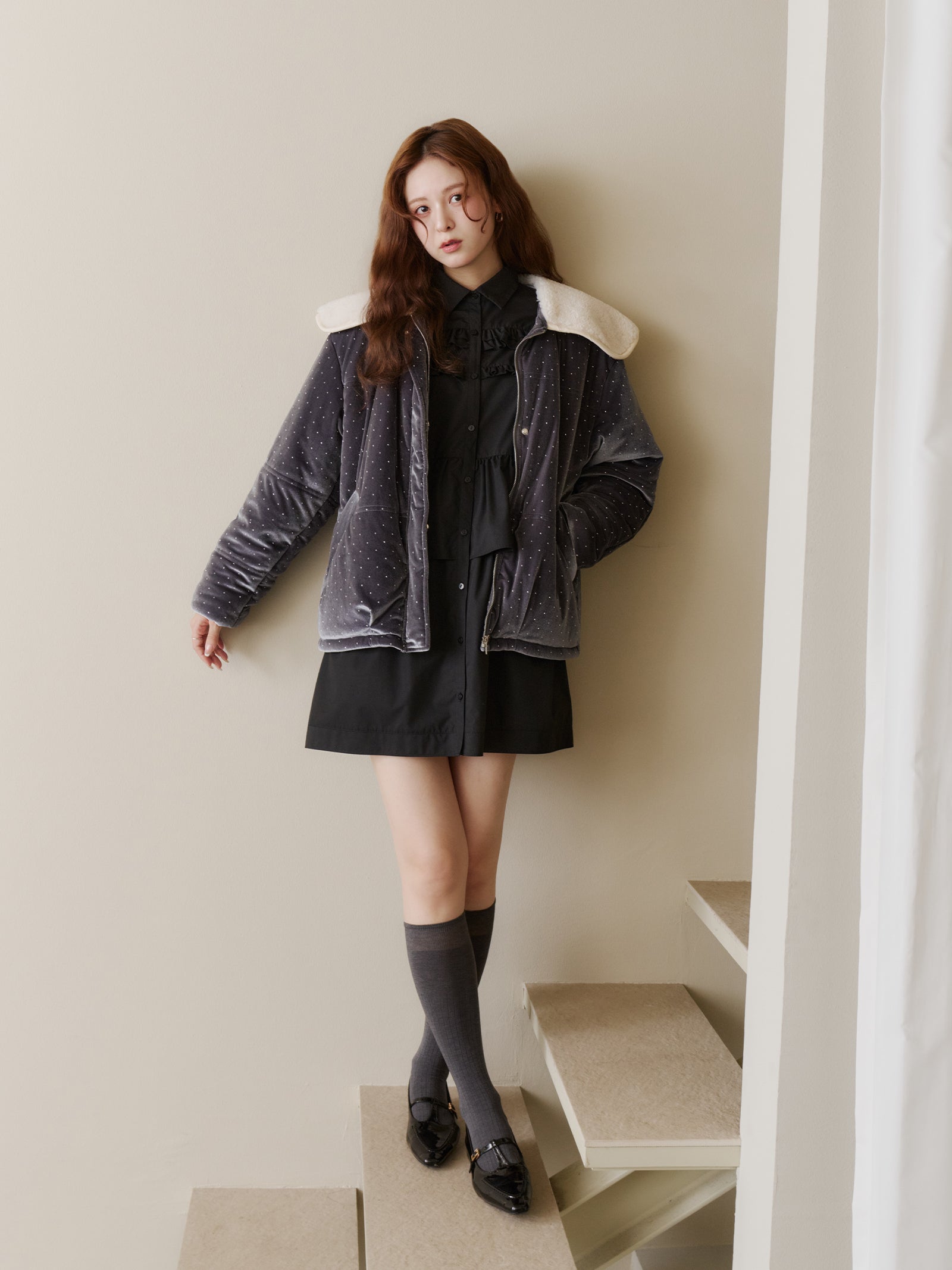 ラインストーンボアブルゾン