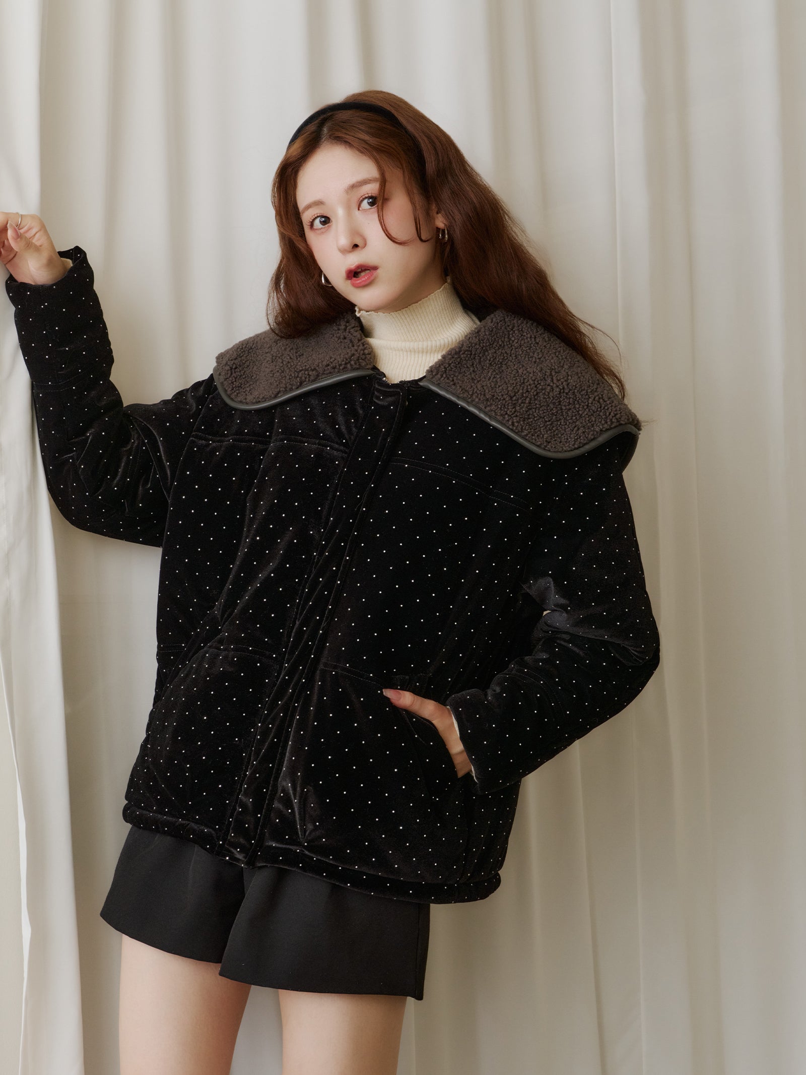 ラインストーンボアブルゾン