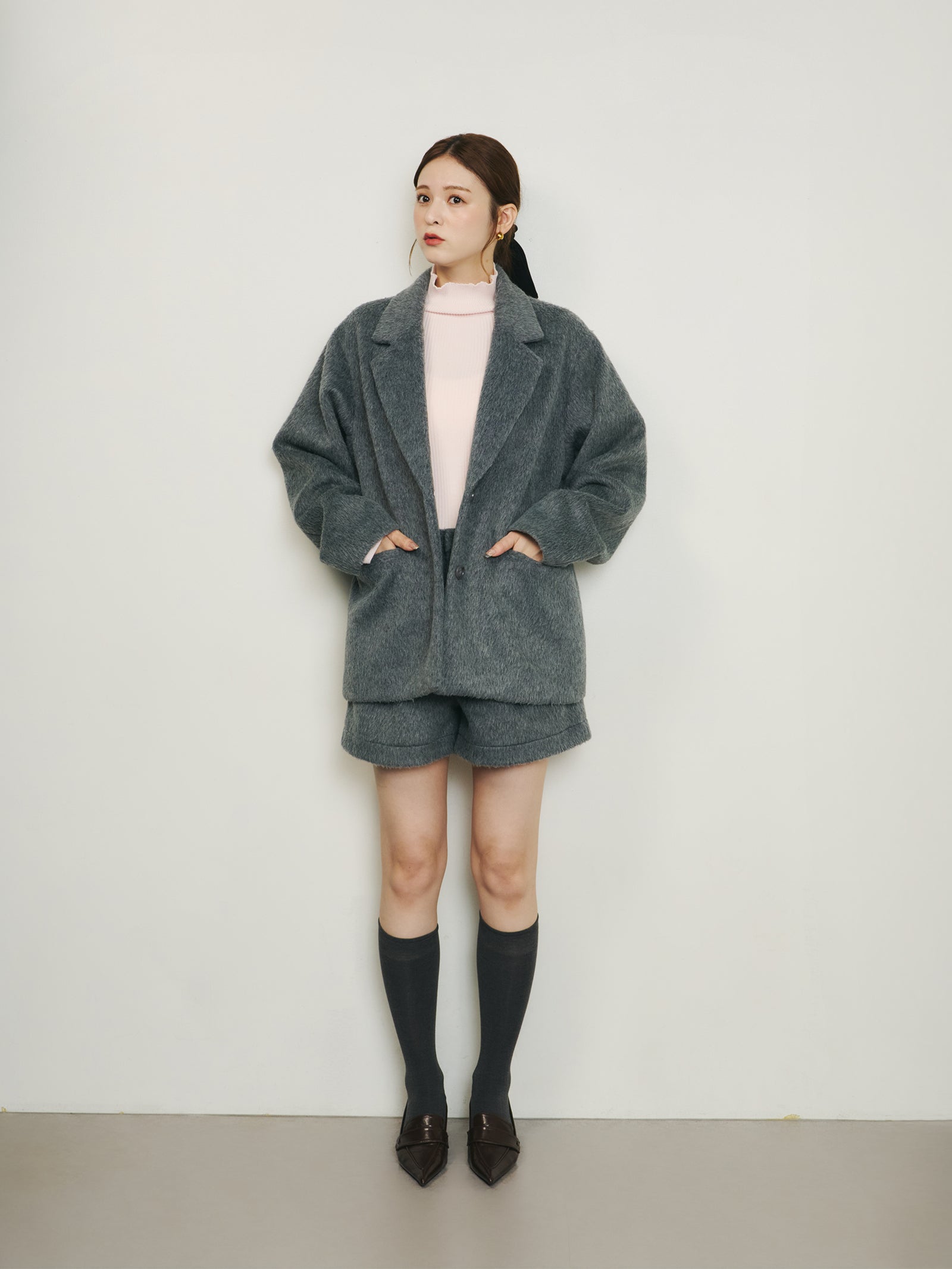 極美品　オンリープレミオ　テーラードジャケット　チェック　アルパカ　モヘヤ　37 極美品 オンリープレミオ テーラードジャケット チェック