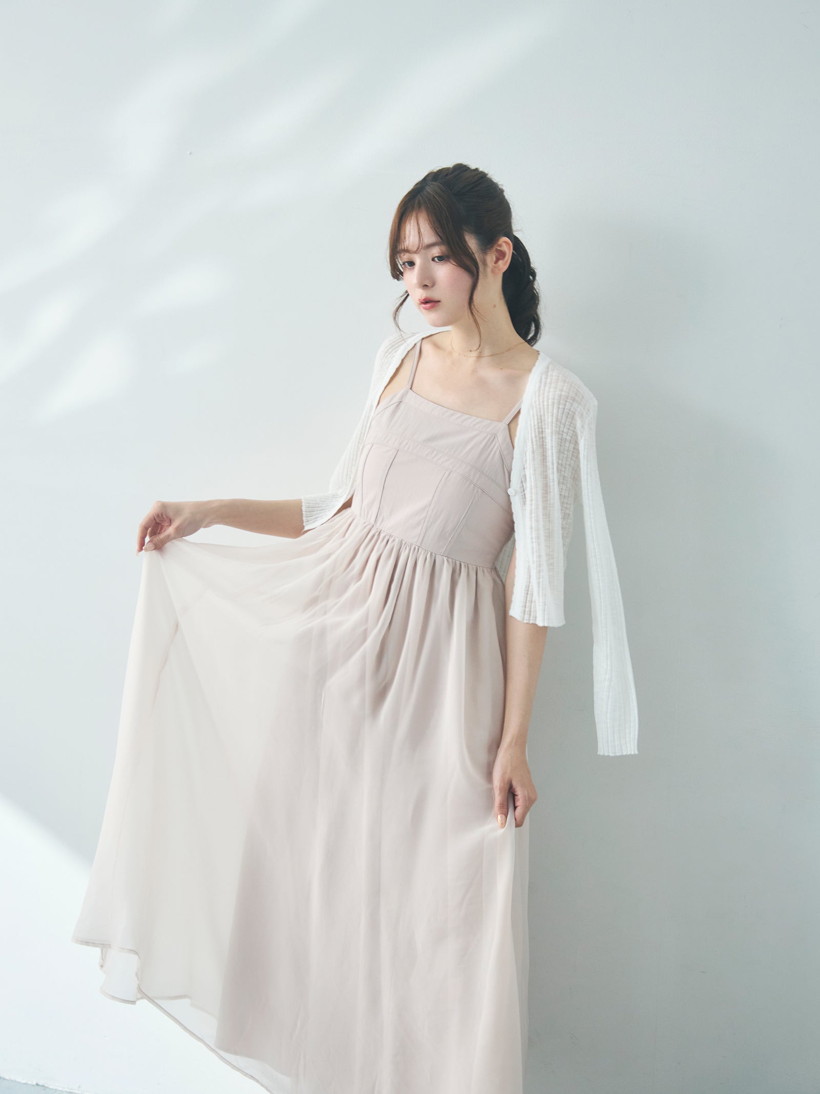 pinkysovシフォンワンピース Lace Ladies ドレス ギャザーシェイプロングシフォンワンピース