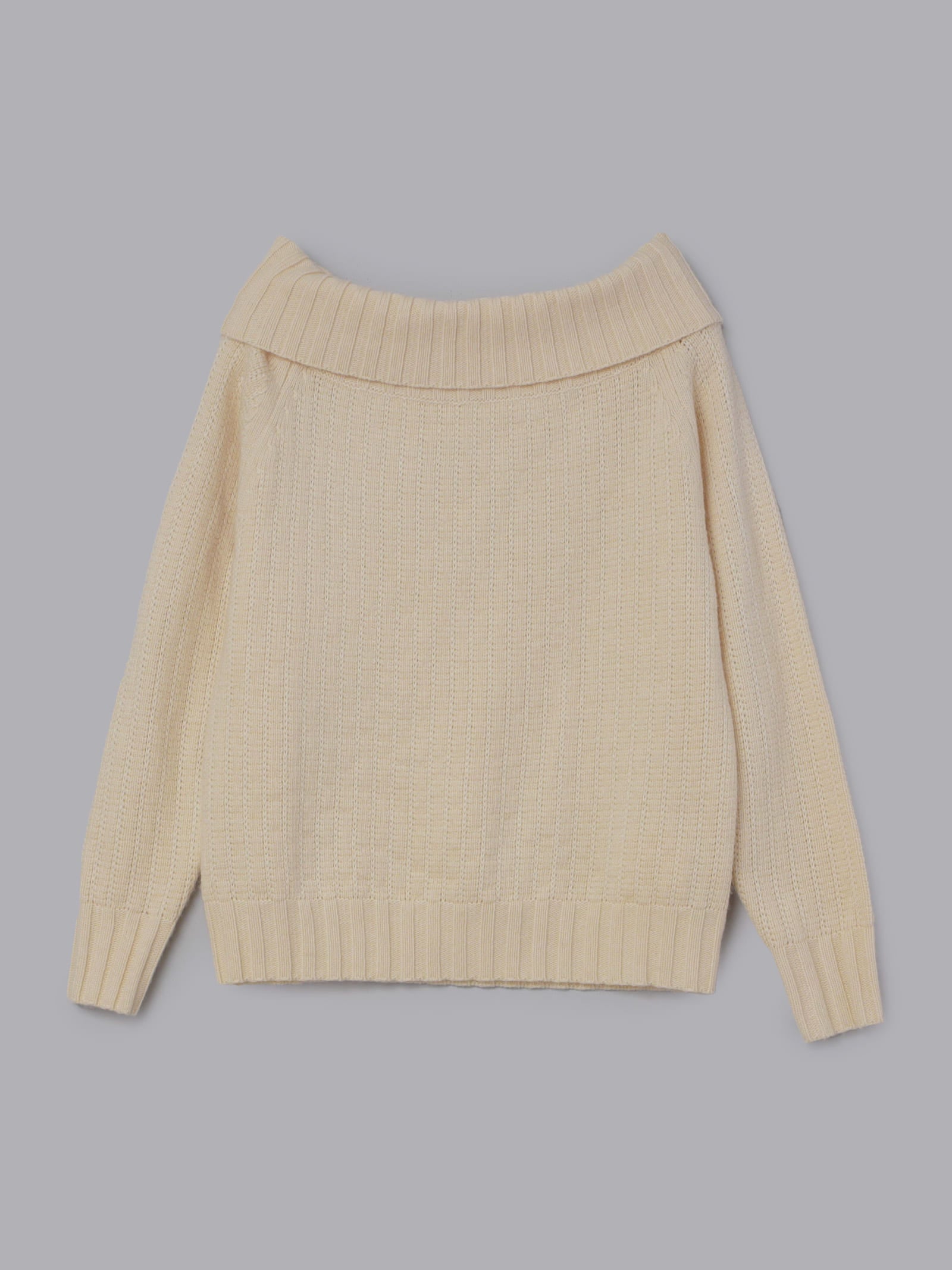 オフショルダーケーブルニットトップス